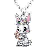 DAOCHONG S925 Sterling Silver Rabbit Cat Bunny Pendant Necklace for Women Jewelry