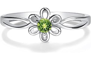 Precious Pieces Sterling Silver Simulated Birthstone Baby Ring with Flower for Little Girls