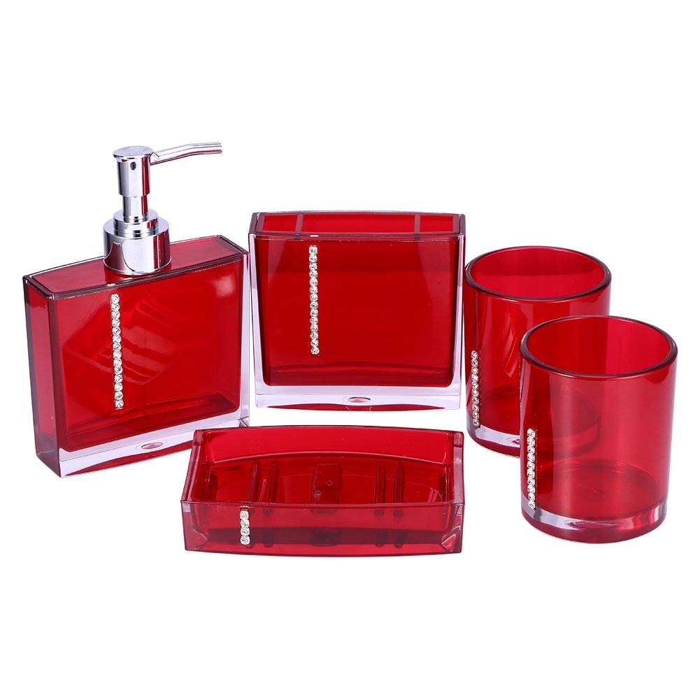 Yosoo 5 Piece Modern Acrylic Bathroom Set - Red