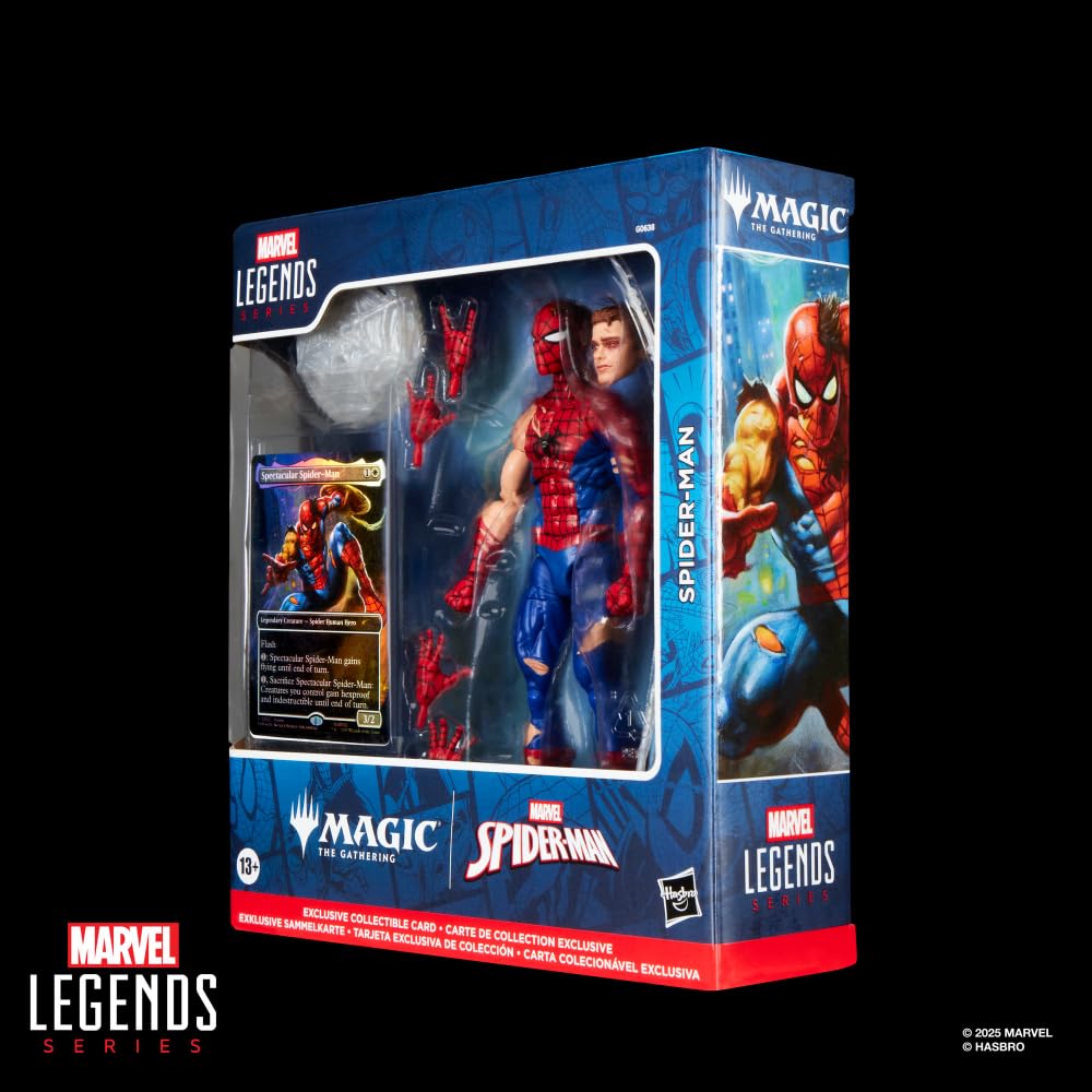 Spider-Man Marvel Legends Series Magic: The Gathering Battle-Damaged, 6-Inch Action Figure Toy & Exclusive Foil Collectible Card Game Trading Card