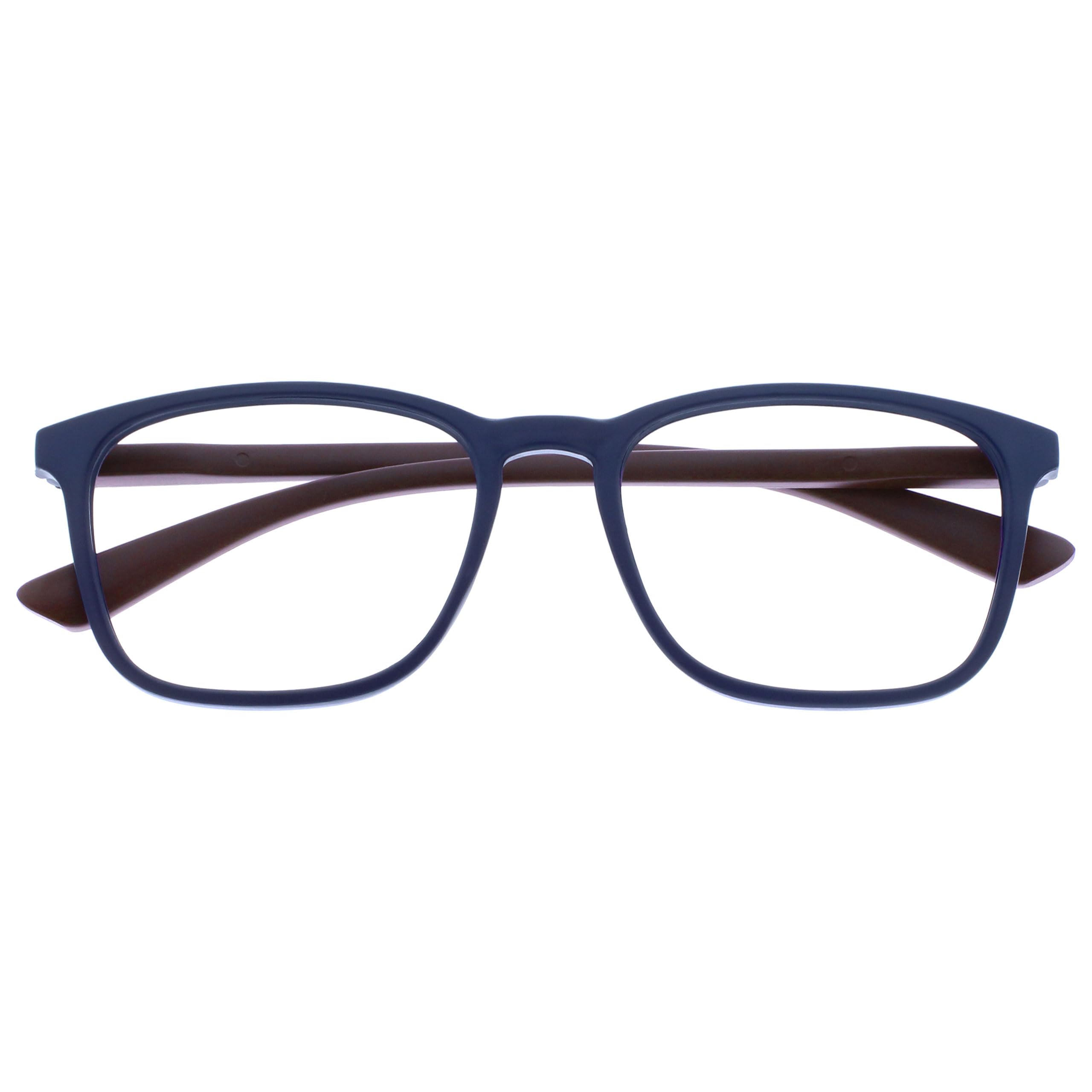 OPULIZE Max Reading Glasses - Classic Large Rectangular Frame - Matt Navy Blue with Maroon Arms - Men's Women's Unisex - Spring Hinges - R78-3 - +3.00
