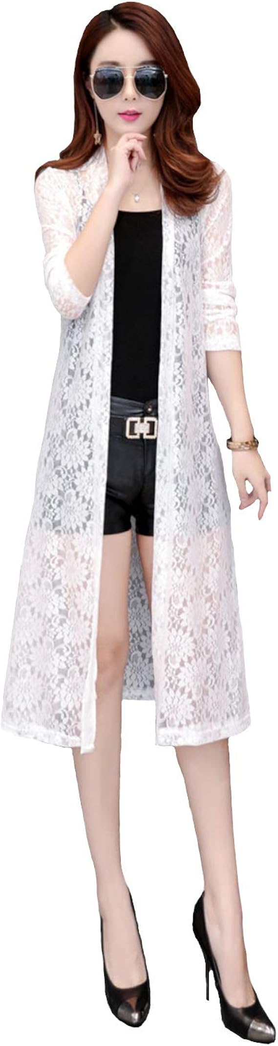 Amazon シャロン グラニコ レース 花柄 オシャレ 上品 ロング カーディガン ホワイト ブラック M 3xl レディース カーディガン ボレロ 通販