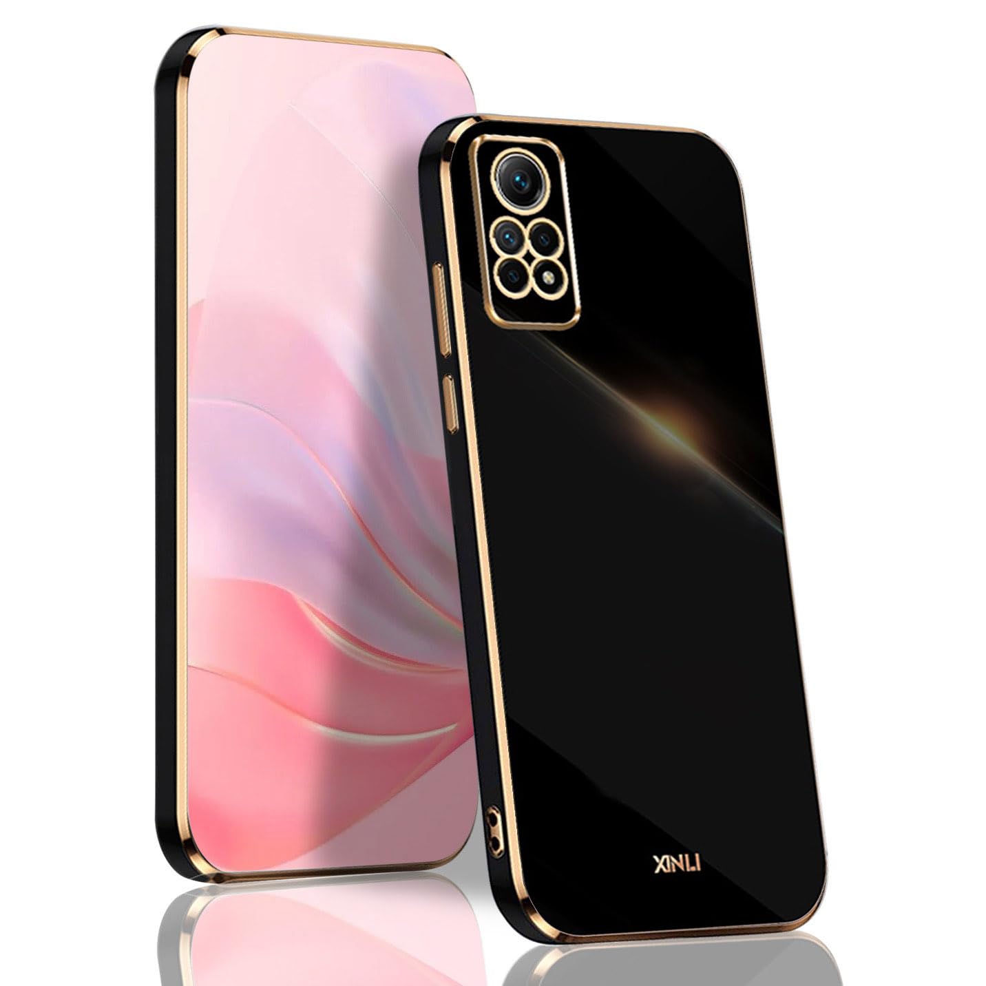 BORYA Case for Xiaomi Redmi Note 12 Pro 4G, Shockproof Ultra Thin Premium Silicone Soft TPU Bumper Luxury Elegant Bling Electroplating Phnom Penh Anti-drop Cover, Black