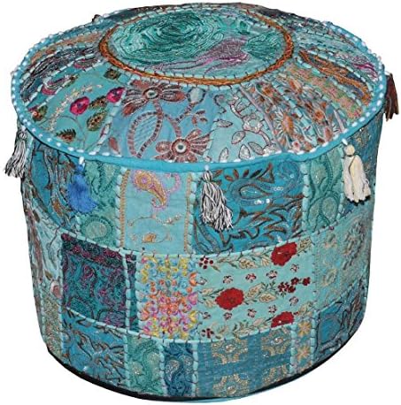 Sovereigns Cotton Indian Vintage Patchwork Embellished Pouf Stool with Ottoman Cover for Living Room, 46 X 33 cm, Multicolour