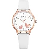 CIVO Womens Watches Leather Strap Analog Quartz Wrist Watch Waterproof Fashion Simple Easy to Read Ladies Watch with Exquisite Butterfly Dial