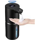 Automatic Foam Soap Dispenser Touchless Rechargeable, 350ml Black | USB Rechargeable Smart Hand Soap Dispenser, 4-Level Adjustable, 12oz Wall Mounted for Bathroom Kitchen(Black Foam)