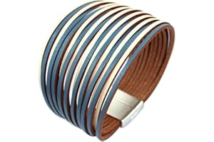 P Ammy Fashion® Multi-layered PU Leather Wrap Bracelets Stackable Boho Bangles Bohemian Cuff with Magnetic Clasp