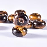 Asingeloo Natural Yellow Tiger's Eye Stone Beads Large Hole (5-6mm) Polished Rondelle European Beads for Charm Bracelets,Jewelry Making, 8X14mm,Pack of 25