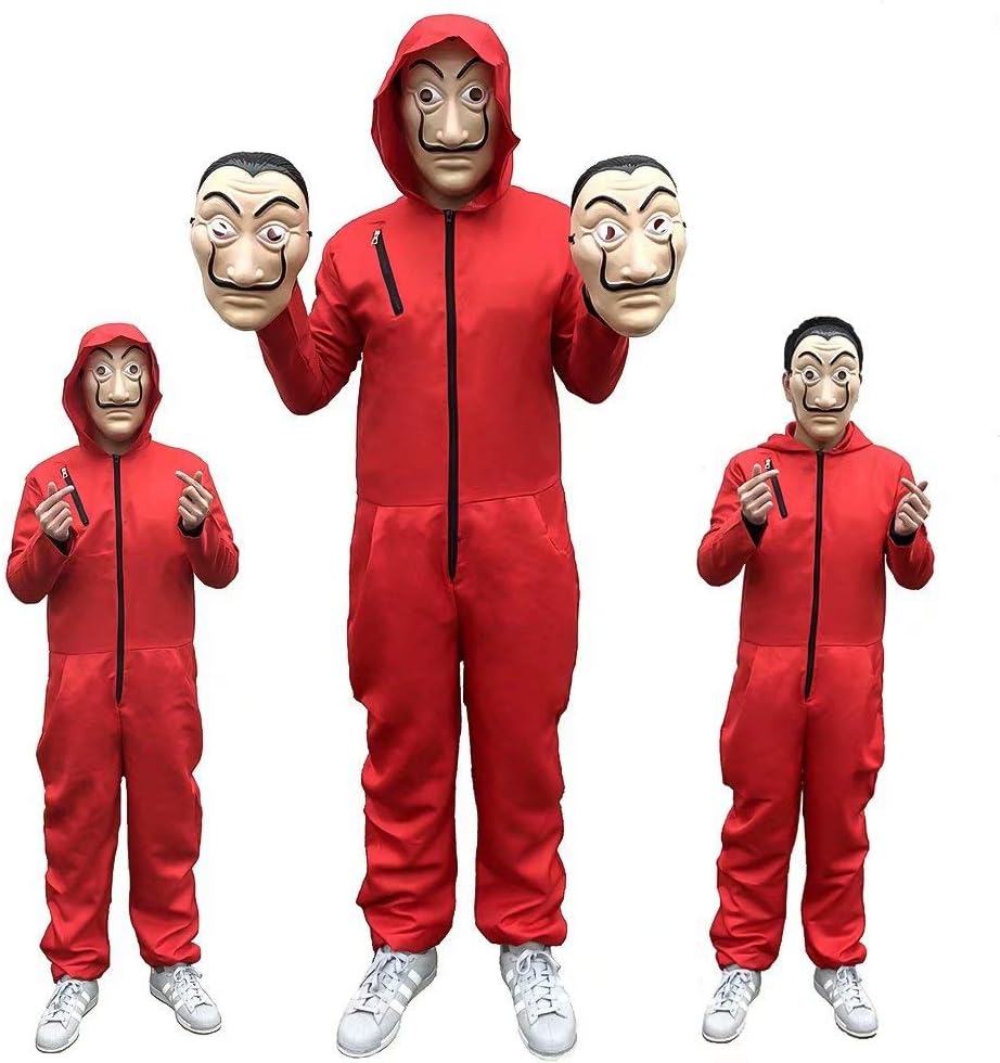 Cosplay adult children La Casa De Papel Costume Dali Dali Red One Piece big red jumpsuit mask costume/Halloween costume/party dress up