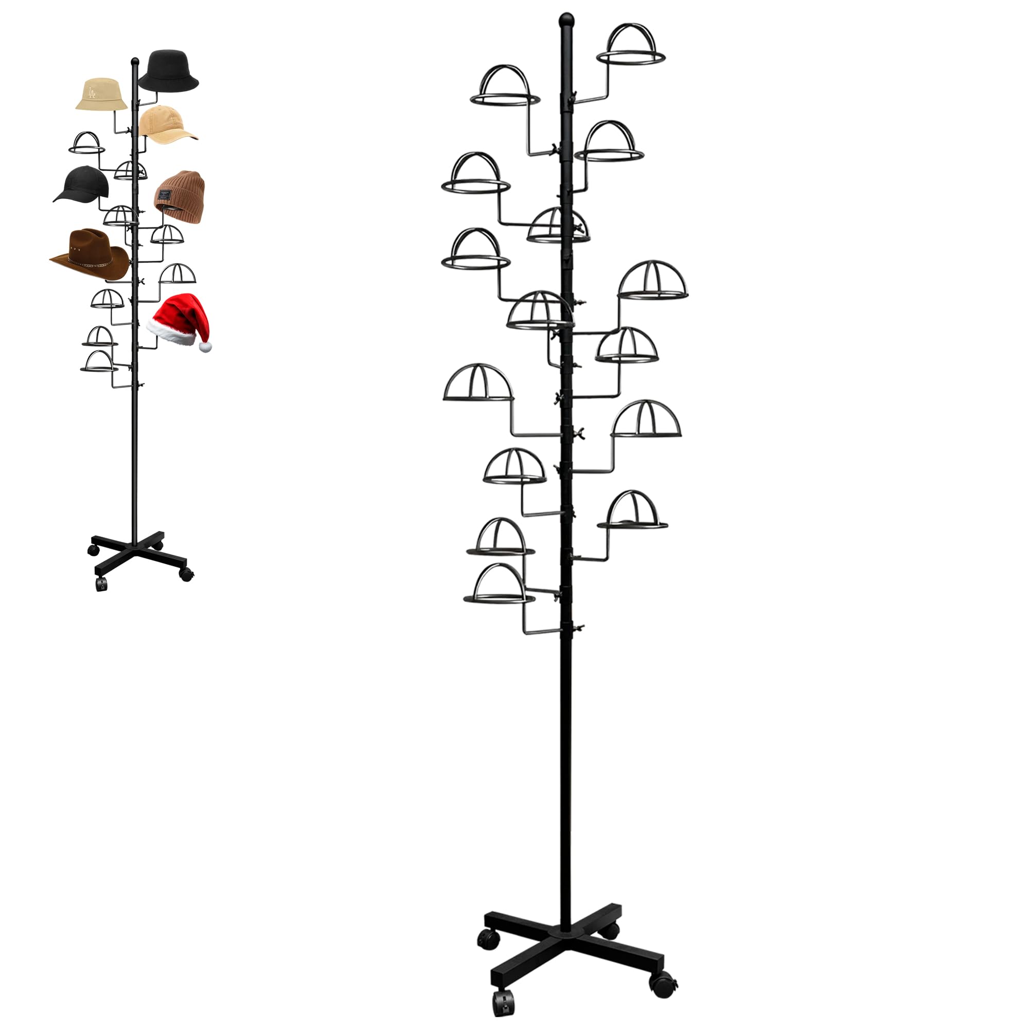 Photo 1 of Montex Freestanding Hat Rack Stand, Metal Hat Organizer Rack with 15 Customisable Circular Hooks, Hats Tree Stand Floor Standing Hat Display, Black