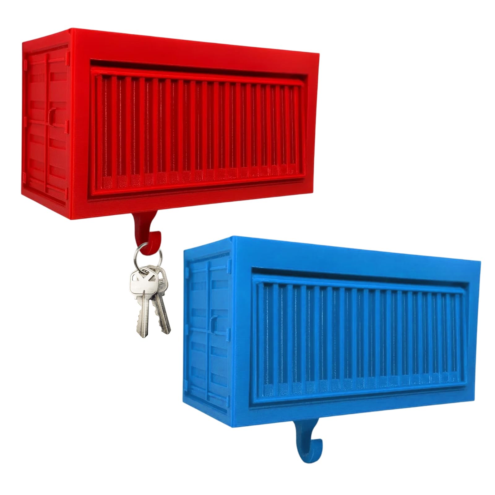 Photo 1 of 2 Pack Garage Key Holder, Car Key Holder for Wall, Key Hooks with Strong Adhesive, Red and Blue Plastic Key Organizer for Garage and Home Use