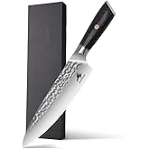 HAZMUSS Professional Hammered Chef Knife, 8 Inch High Carbon Stainless Steel Blade, Essential Sharp Kitchen Knive for Home - Chopping, Dicing, Slicing, Ergonomic Pakkawood Handle
