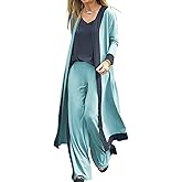 SOMTHRON Women's 3 Piece Outfits Loungewear Sets Long Cardigan Cover up Tank Top Wide Leg Loose Pants Set Tracksuit