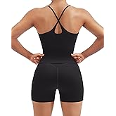 SUUKSESS Women 2 Piece Workout Sets Padded Yoga Tank Top High Waisted Biker Shorts with Pockets