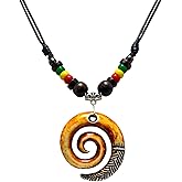 LAVIP Leather Tribal Style Antique Engraved Spiral Swirl Hook Pendant Necklace Pendant Necklace for Men and Women
