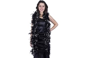 ZUCKER Chandelle Feather Boa - Glamorous Turkey Boa with Tinsel 6 Ft - Costume Cosplay Accessory