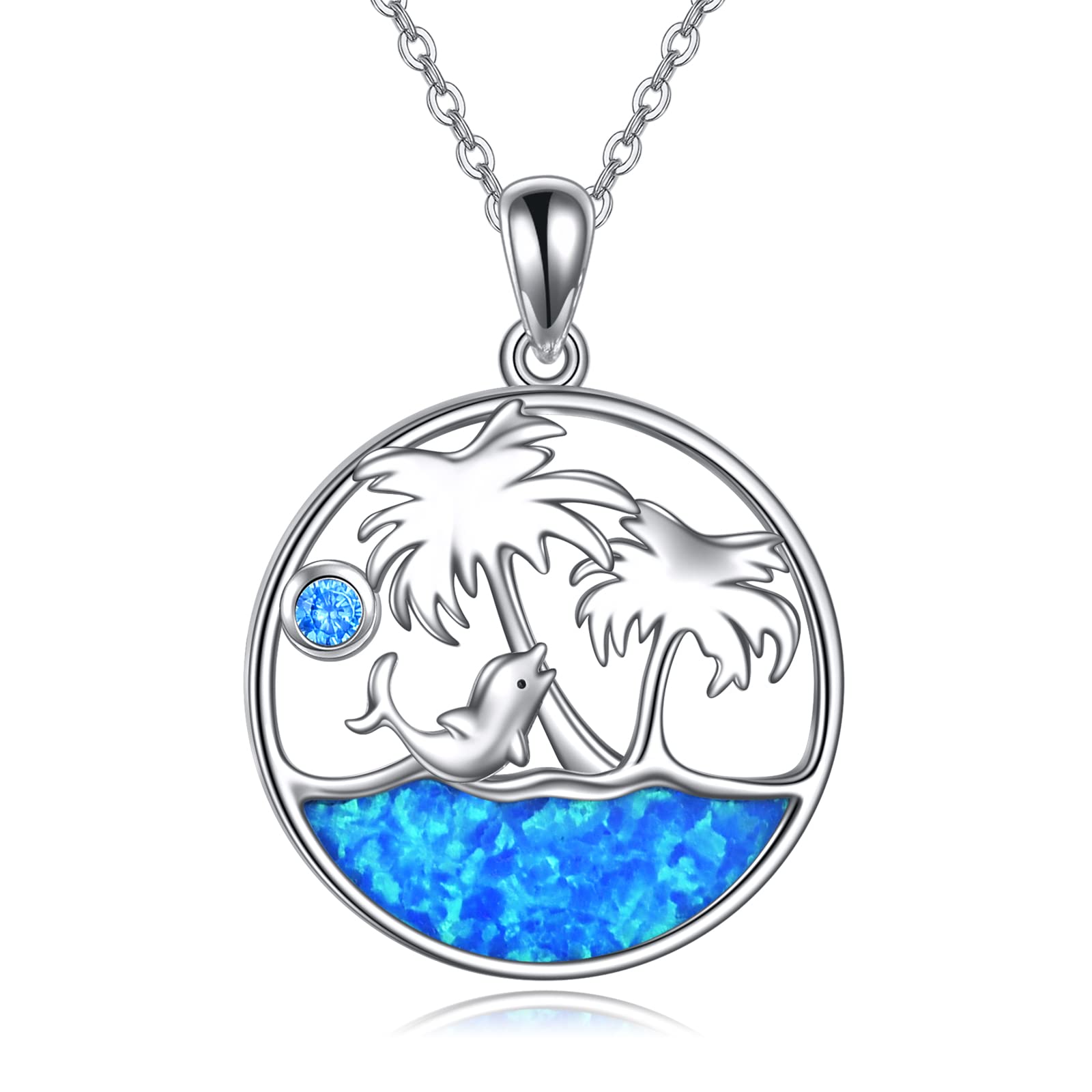 VENACOLY Dolphin Necklaces for Women Sterling Silver Crystal Dolphin Pendant Ocean Jewelry for Girls