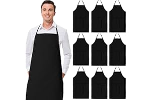 White Classic Black Aprons Bulk - Commercial Chef Bib Apron for Kitchen and Restaurant Cooking without Pockets, Unisex Women and Men, Adult - 12 Pack