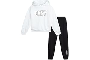 DKNY Girls Jogger Set - 2 Piece Soft Fleece Athletic Pullover Hooded Kids Sweatshirts and Jogger Sweatpants for Girls