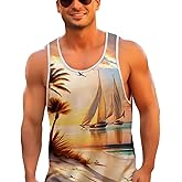 MIGFAXU Mens Tank Tops Hawaiian Sleeveless Shirts Graphic Beach Coconut Tree Gym Tank Top