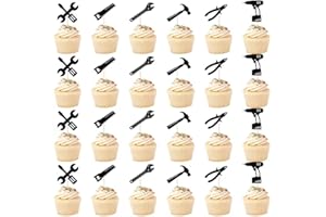 BEKATEREA 24PCS Tools Cupcake Topper，Wrench Hammer Drill Pliers Handsaw Tape Measure Screwdriver Construction Tools Cake Decorating，Boys Men Birthday Cake decoration，Labor Day Party Decorations