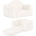 Tiita Kids Chairs for Toddler, 2-in-1 Toddler Soft Sherpa Couch Fold Out, Convertible Sofa to Lounger for Girls and Boys, Beige