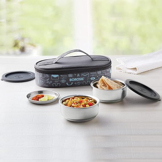 Buy Borosil Lunch Box, Stainless Steel Lunch Box for Office, Set of 2
