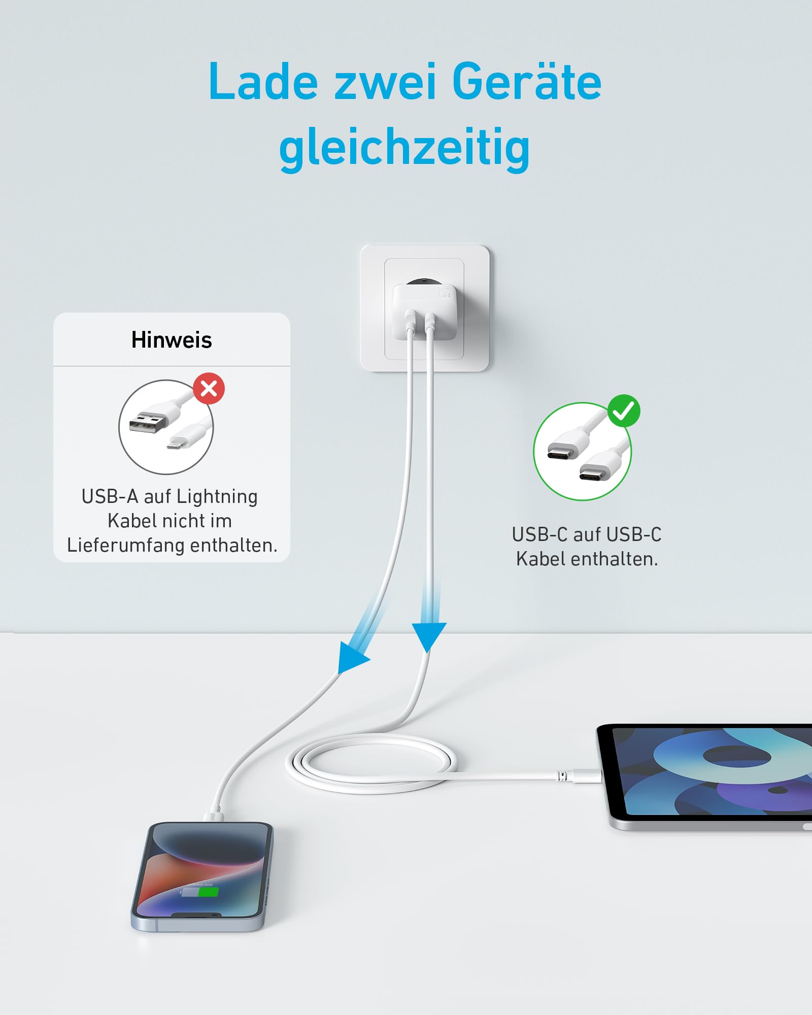 Anker 20W USB C Ladegerät, iPad Netzteil, USB-Schnellladenetzteil, iPad Ladegerät, Kompatibel mit iPhone 17/16/15 Series (mit 150cm USB-C Kabel) 2