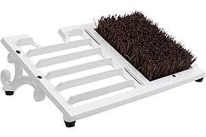 MyGift Boot Brush Scraper Outdoor, Heavy Duty Cast Iron Shoe Scraper Mat, Vintage Rustic Shoe Brush Angled Boot Dirt Cleaner Brush for Entryway, Porch, Mudroom or Garage (White)