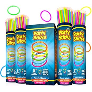 PartySticks Glow Sticks Jewelry Bulk Party Favors 400pk - 8 Inch Glow in The Dark Party Supplies, Neon Party Glow Necklaces and Glow Bracelets