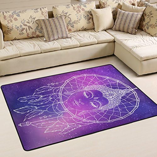 WOOR Ethnic Buddha Face Over Dreamcatcher Living Area Rugs for Living Room Bedroom Dining Office 6 x 4 Feet Modern Floor Mat Home Decor