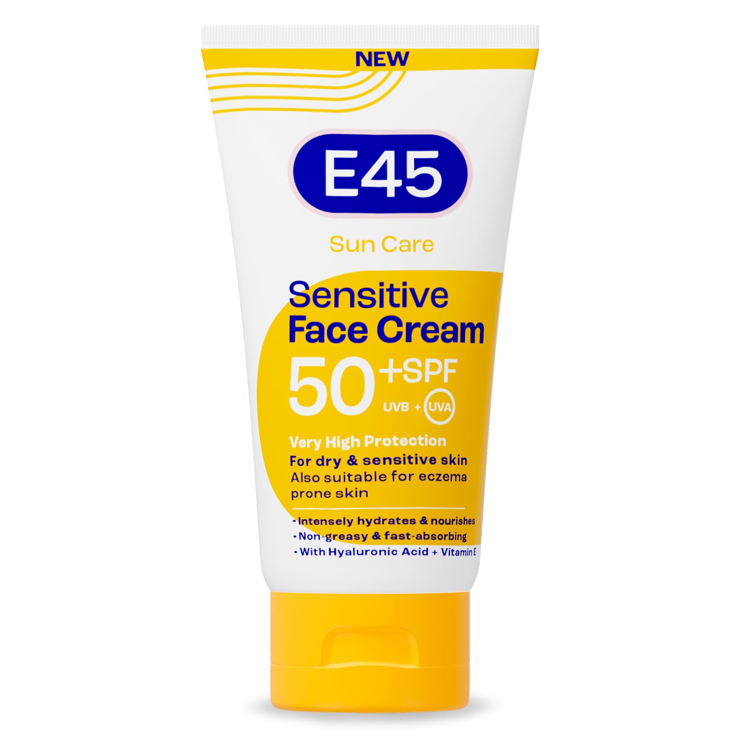 E45 SPF50+ Sensitive Sun Cream for Face with Hyaluronic Acid - UVA and UVB Protection - Fragrance-Free and Dermatologically Tested Sunscreen - Suitable For Dry, Sensitive and Eczema Prone Skin (50ml)