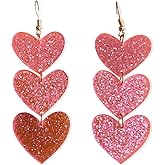Heart Earrings Dangle Earrings Acrylic Cute Hot Pink Heart Shaped Earrings Women Valentine's Day Gift