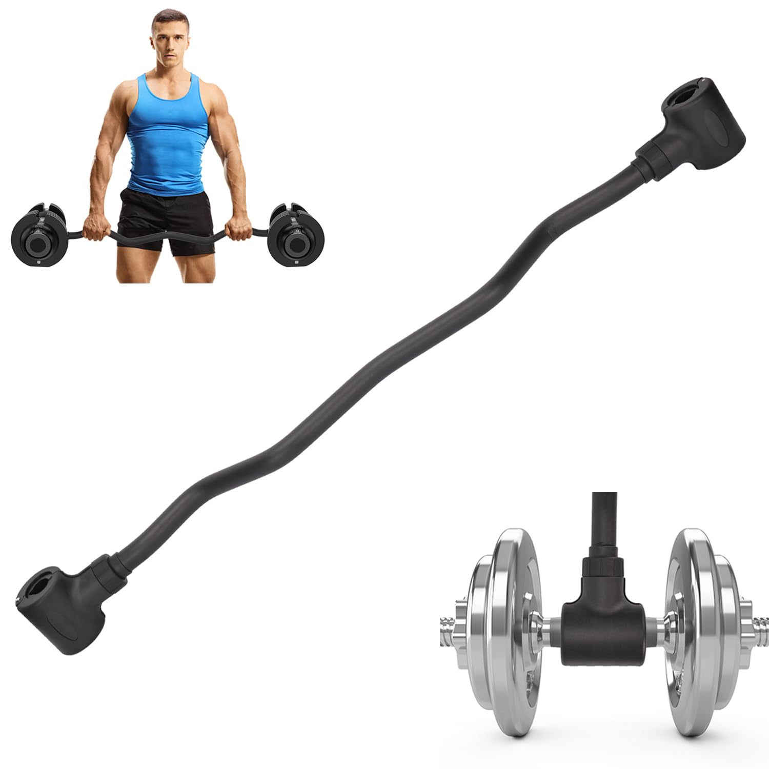 tonchean Dumbbell Converter Bar 102cm Length, Dumbbell to Barbell Converter Up to 80kg Weight Capacity, Weight Training Bar Fit for 3.81cm Diameter Grip Bar for Home Workouts Gym