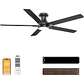 DAMINY 52 inch Black Ceiling Fans with Lights,5 Blades,6CCT, Low Profile,Remote Control,for Bedroom, Kitchen,Living Room,Indoor/Outdoor Use,Flush Mount