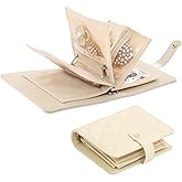 KURTOPLLY Travel Jewelry Organizer, Small Jewelry Organizers And Storage, Portable Earring Foldable Book For Women, Travel Earring Box With Mini Pouches (Off White)