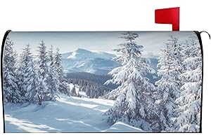 VARUN Magnetic Mailbox Cover Pine Trees Covered with White Snow Post Box Cover Wrap Winter Nature Scenery Mountains Print Decoration Garden Outdoor Standard Size 21 x 18 in