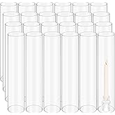 24 PCS Clear Glass Hurricane Candle Holder Sleeve,D:2.5" H:14" Bottomless Cylinder Glass Candleholder, Open Flame Candle Chimney Tube Cover,Open Ended Candle Shade