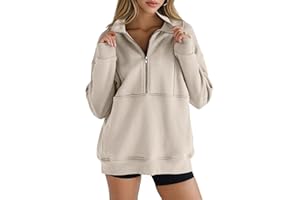 FISOEW Women's Half Zip Sweatshirts Fleece Stand Collar Long Sleeve Thumb Hole Oversized Pullovers with Pockets