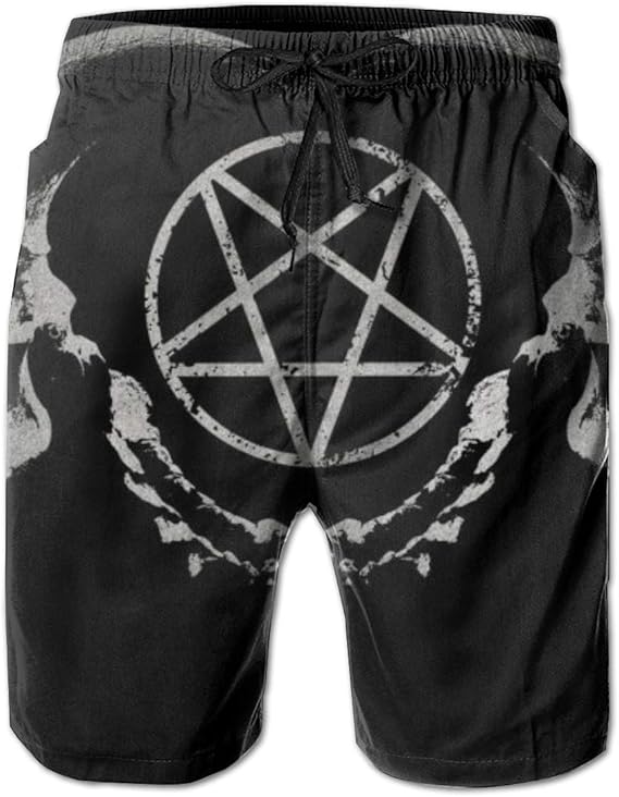 QUEMIN Gothic Occult Satan Penta Symbol Skull Men's Fashion Swim Trunk