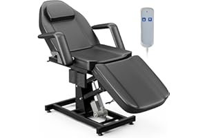 SyyBhb Electric Height Adjustable Esthetician Chair Facial Bed, 3-Section Folding Lift Tattoo Chair Bed Massage Table for Spa, Lash Extension, Microblading, Wax, Medical Treatment, Black