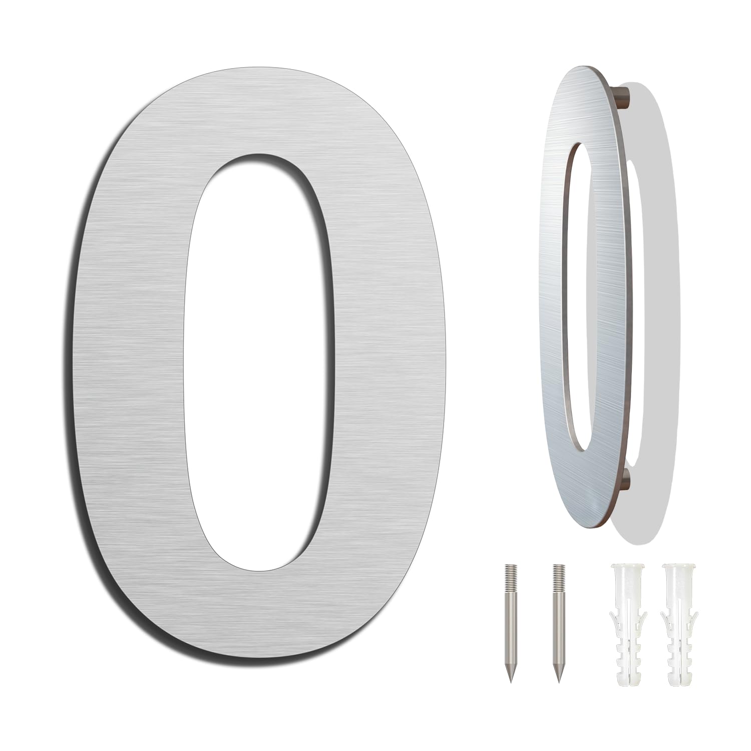 Brushed Modern House Number -4 Inch 102mm Height, Made of Solid 304 Stainless Steel, Floating Appearance and Easy to Install (Number 0 Zero)