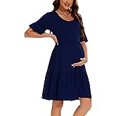 Smallshow Women's Maternity Dress Ruffle Short Sleeve Pregnancy Clothes Summer