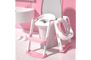 GLAF Potty Training Toilet Seat for Toddler Potty Chair with Step Stools Ladder for Boys Girls 2 in 1 Adjustable Kids Potty Seat with Anti-Slip Pads Comfortable Cushion (Pink)