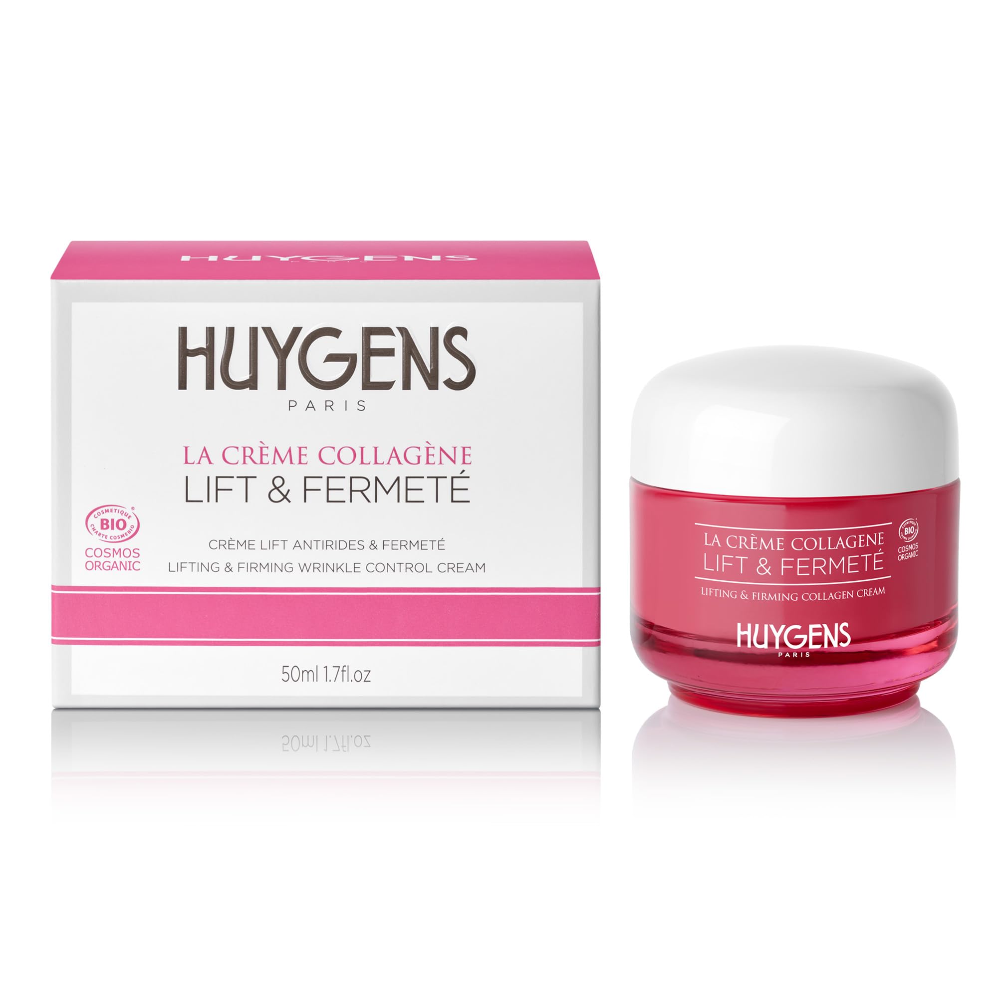 Huygens - Lifting & Firming Collagen Face and Neck Cream with Hyaluronic Acid and Aloe Vera – Anti-Wrinkle Hydrating Moisturiser – 99% Natural – Vegan – Made in France, 50 mL