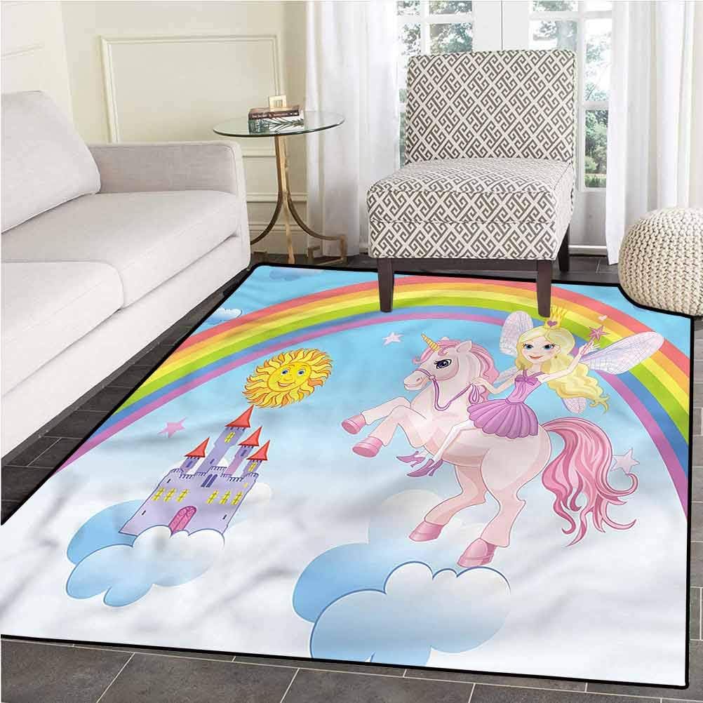 Fantasy Pattern Decorative Rug Home Room Decor Rugs Happy Princess on a Unicorn Rug