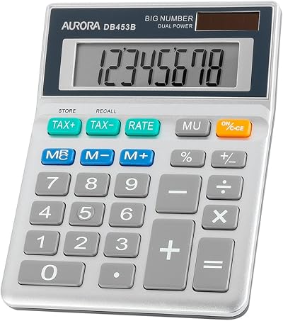 Aurora DB453B Semi Desktop Calculator with Tax Function Silver