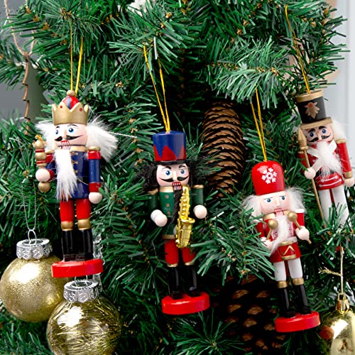 AMOR PRESENT Christmas Nutcracker Ornaments, 5.5 Inch Nutcracker Hanging Decorations Wooden Nutcracker Soldiers for Christmas Tree Gift Shelves Table Decoration