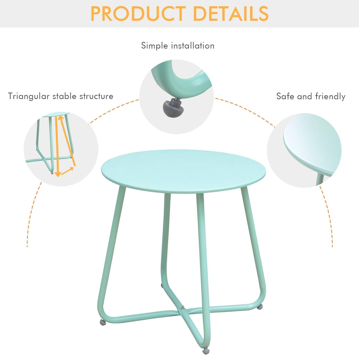 Grand patio Round Metal Side/End Table, Steel Patio Coffee Table for Bistro, Porch, Weather Resistant Outside Table Small (Mint Green): Kitchen & Dining