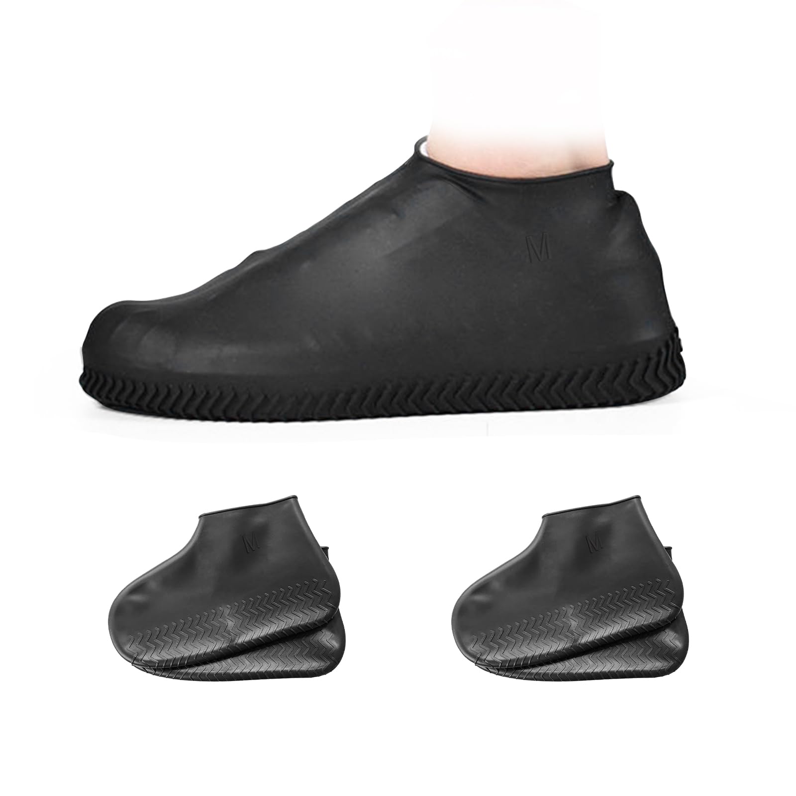 Photo 1 of 2Pairs of Waterproof Shoe Covers, Non-Slip Overshoes Silicone Shoe Covers , Shoe Covers for Rain Apply to Men and Women, Rain Shoe Protectors for Outdoor Activities, Rain Accessories (Black, M)